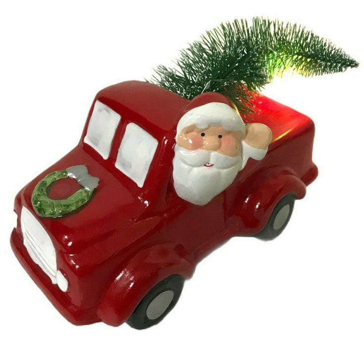 LED Light Up Christmas Ornament Santa In Pickup Truck Festive Figurine Xmas Gift
