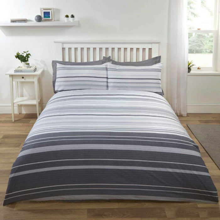 Duvet Set Cover - Single Polyester Cotton Bedset Grey Stripy Design Bedding Set