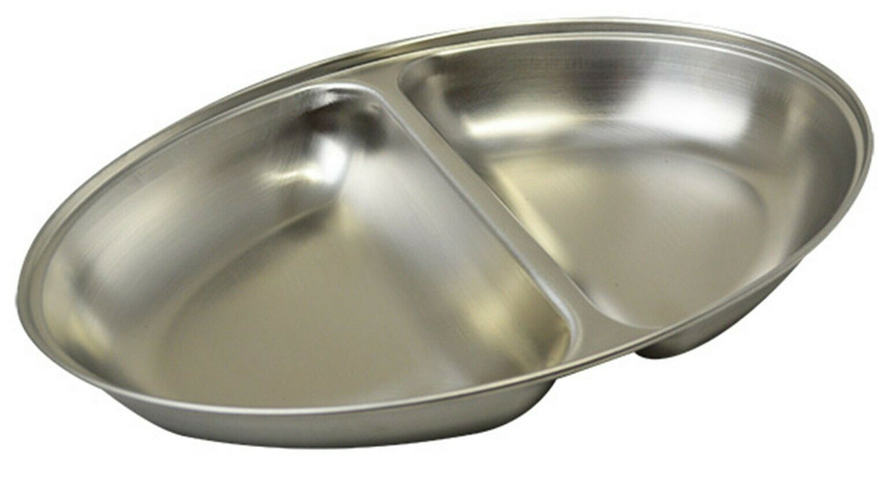 Stainless Steel Oval Serving Dish 2 Compartment Vegetable Food Party Serving Tray