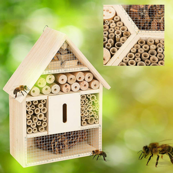 Insect Hotel Bee Bug House 30cm Hotel Wood Roof Attract Insects & Bees To Garden