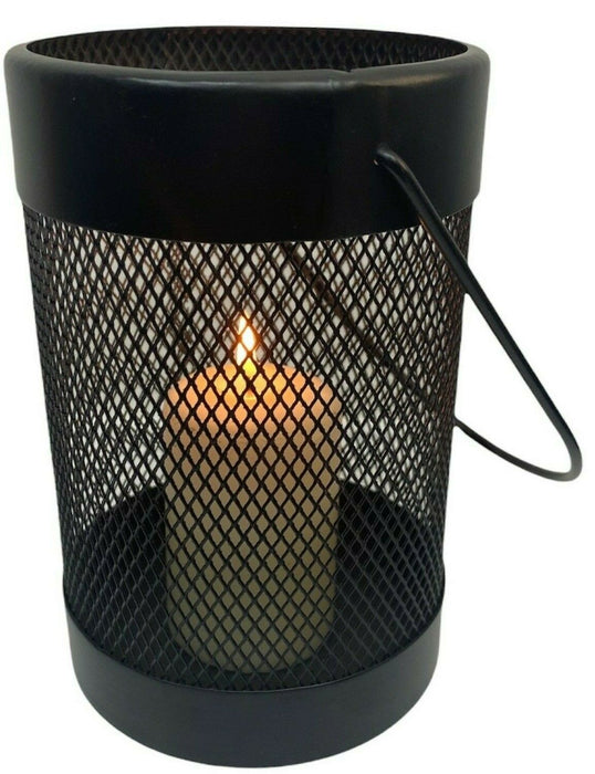 Black Mesh Lantern Metal Wired Pillar LED Candle Hanging Lantern Indoor outdoor