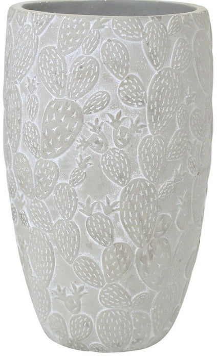 25cm Tall Cement Heavy Weight Flower Vase Cactus Design Vase Grey