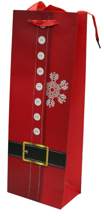 Set Of 6 Wine Bags Bright Red & Santa Christmas Gift Wine Bag Ribbon & Glitter