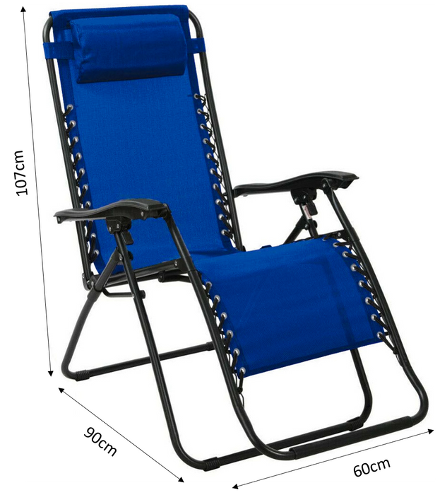 Set Of 2 Zero Gravity Sun Lounger Recliner Beach Chair Patio Lounger Blue
