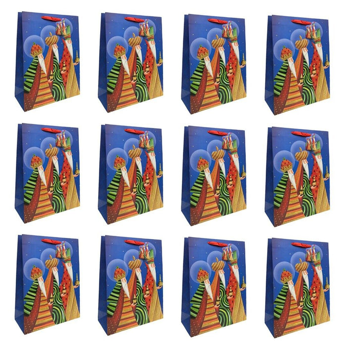 12 x Christmas Large Gift Bags For Xmas Gifts Presents Blue Coloured 3 Wise Men