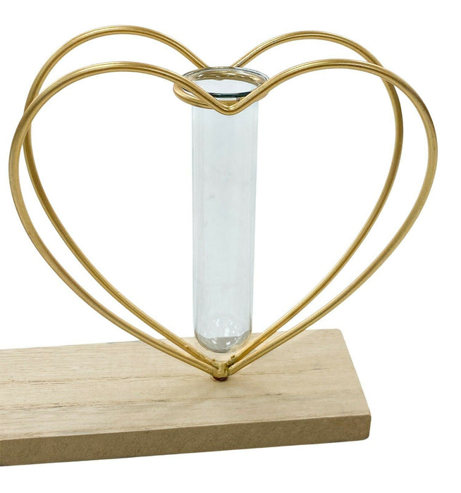 Double Heart Test Tube Vase Gold Metal Love Heart Wedding Flower Centrepiece