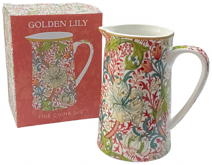 William Morris Fine China Milk Jug Golden Lily Floral Jug In Gift Box 600ml