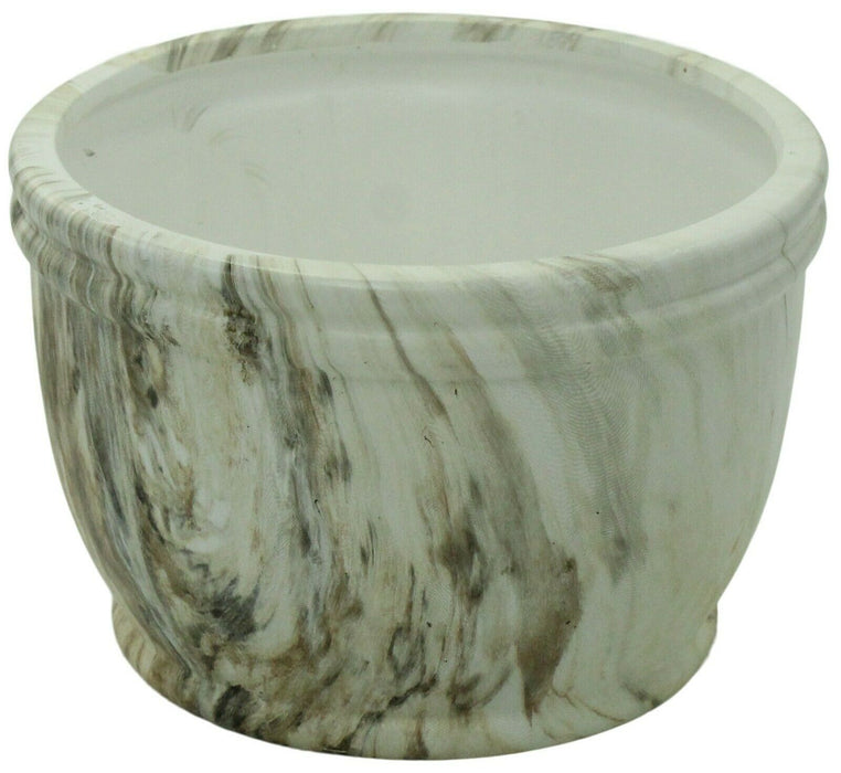 18cm Wide Round Dolomite Flower Pot Marble Effect Design Planter Plant Pot
