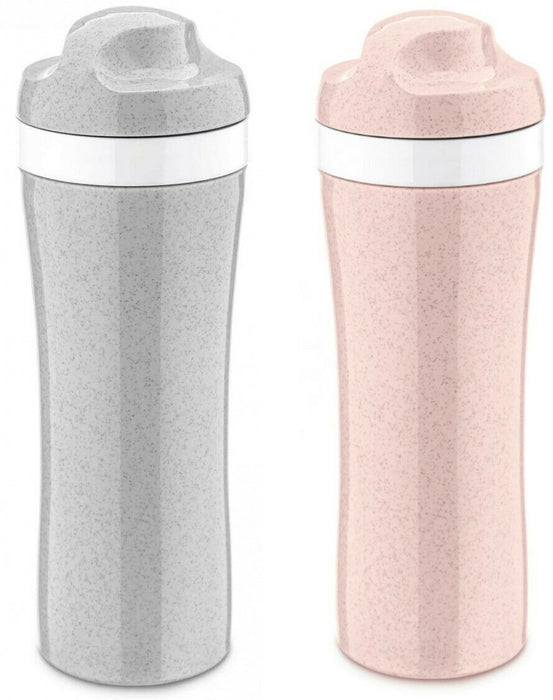 2x Koziol Oase Sports Water Bottles Drinking Bottles BPA Free 425ml Pink & Grey