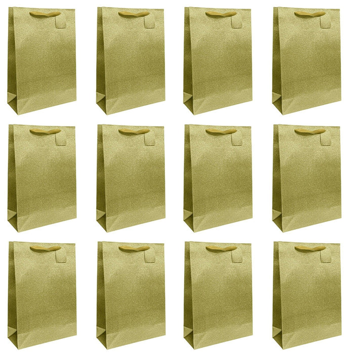 12x Gold Glitter Bags For Chrstmas Presents Xmas Gift Bags