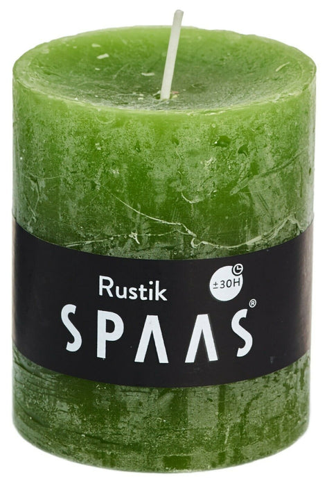 Spaas 30 Hour Pillar Candle 8cm Tall Olive Green Self Extinguishing Candle