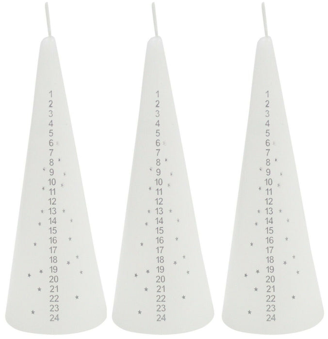 Advent Cone Candle Christmas Countdown Dinner Candle White 15cm Tall Set Of 3