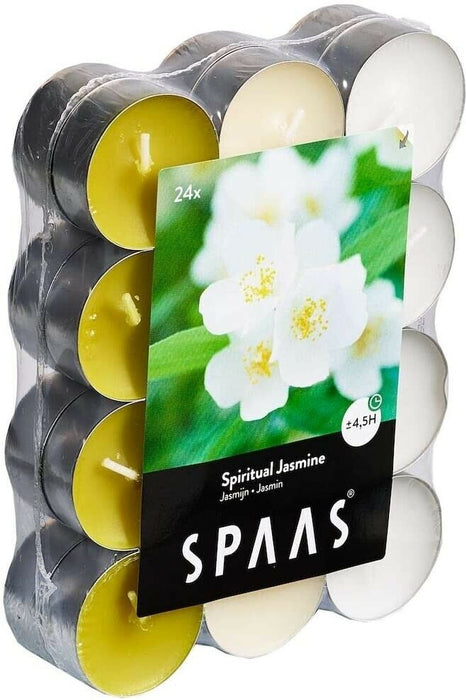 SPAAS Tea Light Candles Scented 4.5 Hour Burn Time Pack Of 24 Spiritual Jasmine