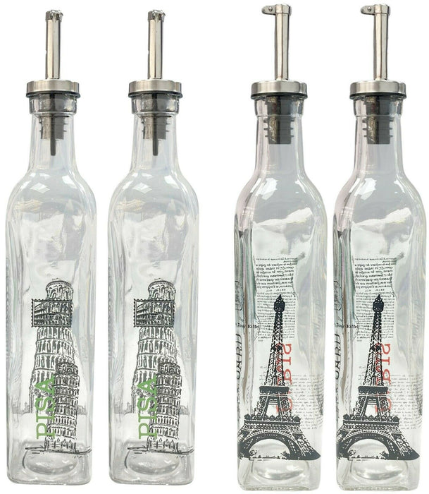 Set Of 4 Oil Drizzler Bottles Glass Vinegar Dressing Pourers Vinegar Bottles