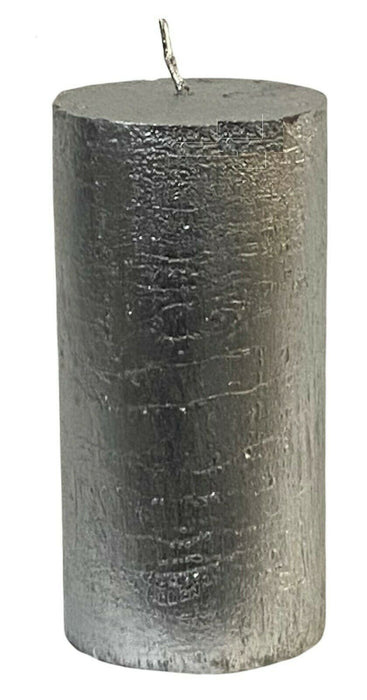 Set x 4 Silver Pillar Candles 40Hr Metallic Cylinder Wax Pillar Candle Xmas 12cm