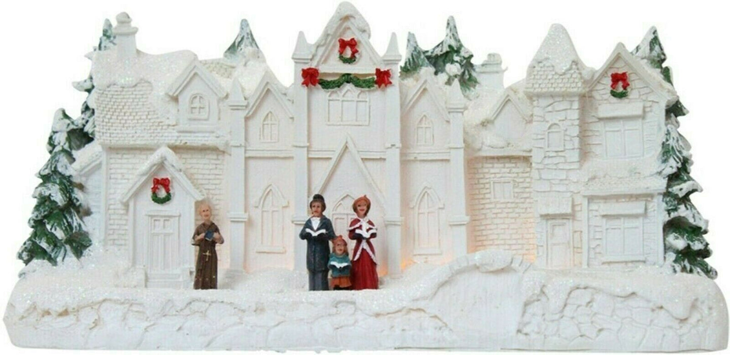 Christmas House Scene - Large White Lightup Festive Winter Wonderland Ornament