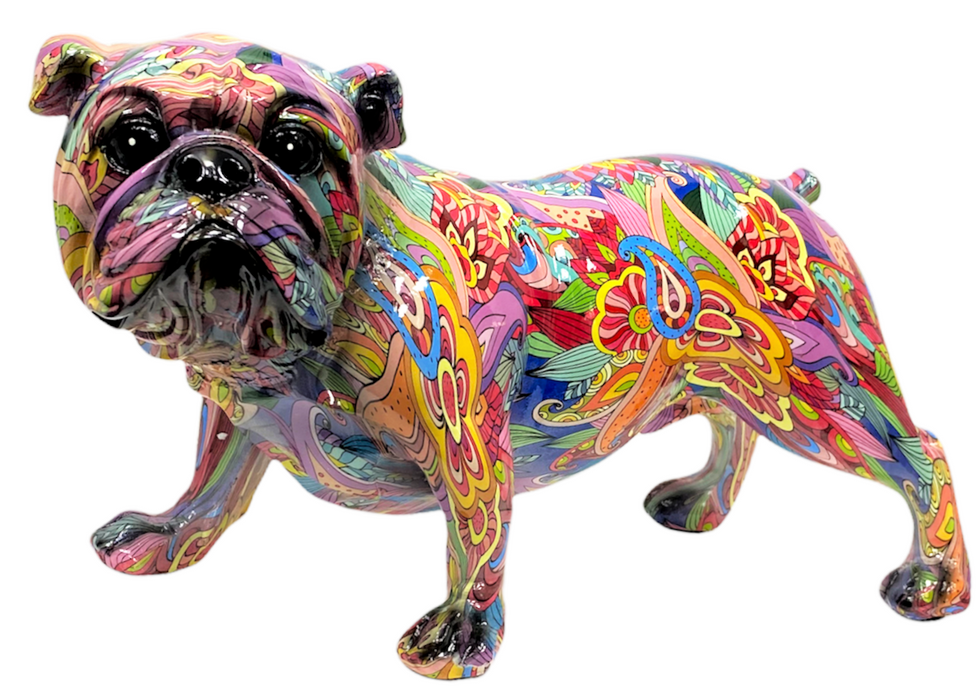Groovy Art Bulldog Large Resin Ornament Multicoloured Dog Figurine Home Décor
