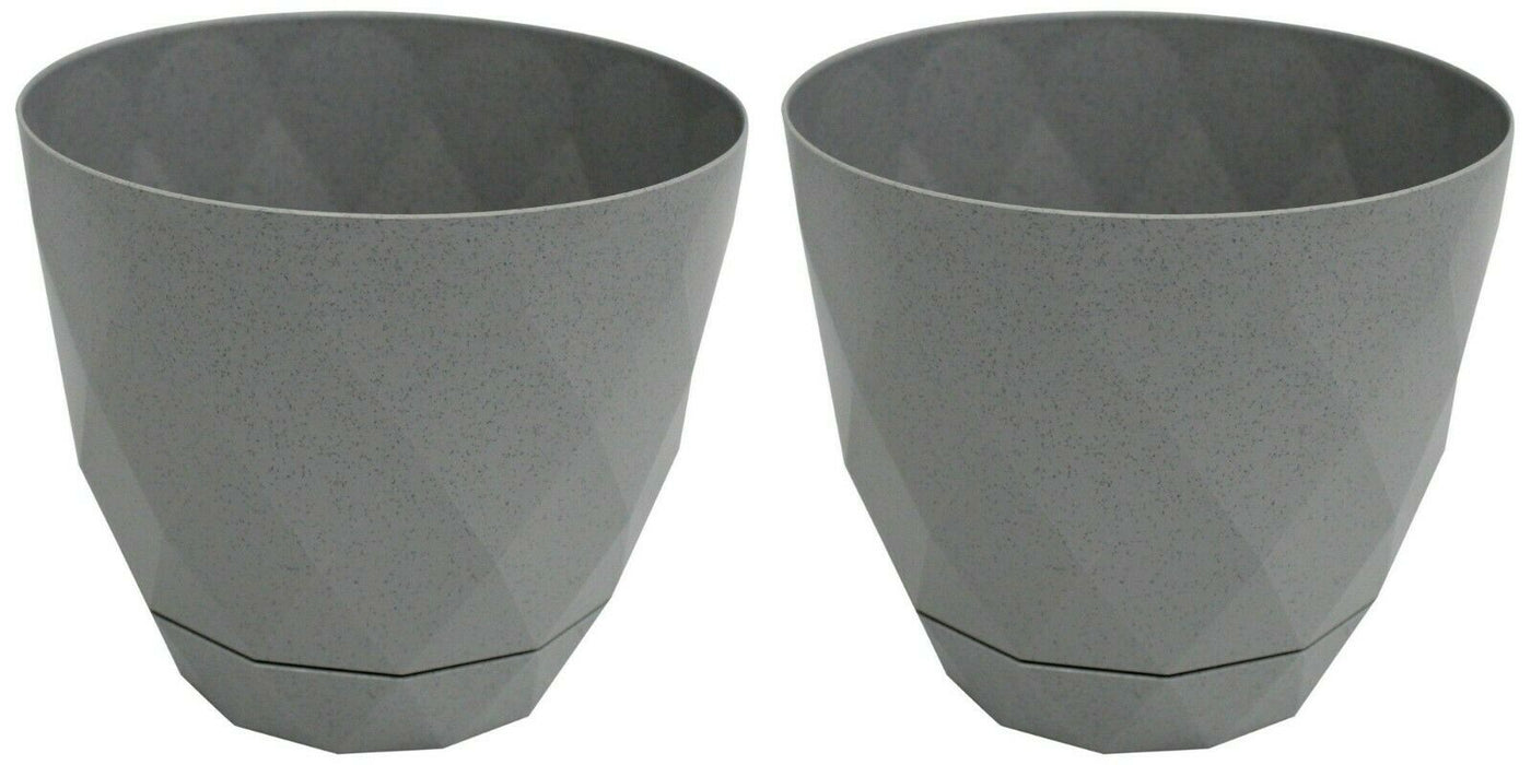Set Of 2 Grey Diamond Shape Modern Plant Pot Indoor / Outdoor 2.4 Litre Planter
