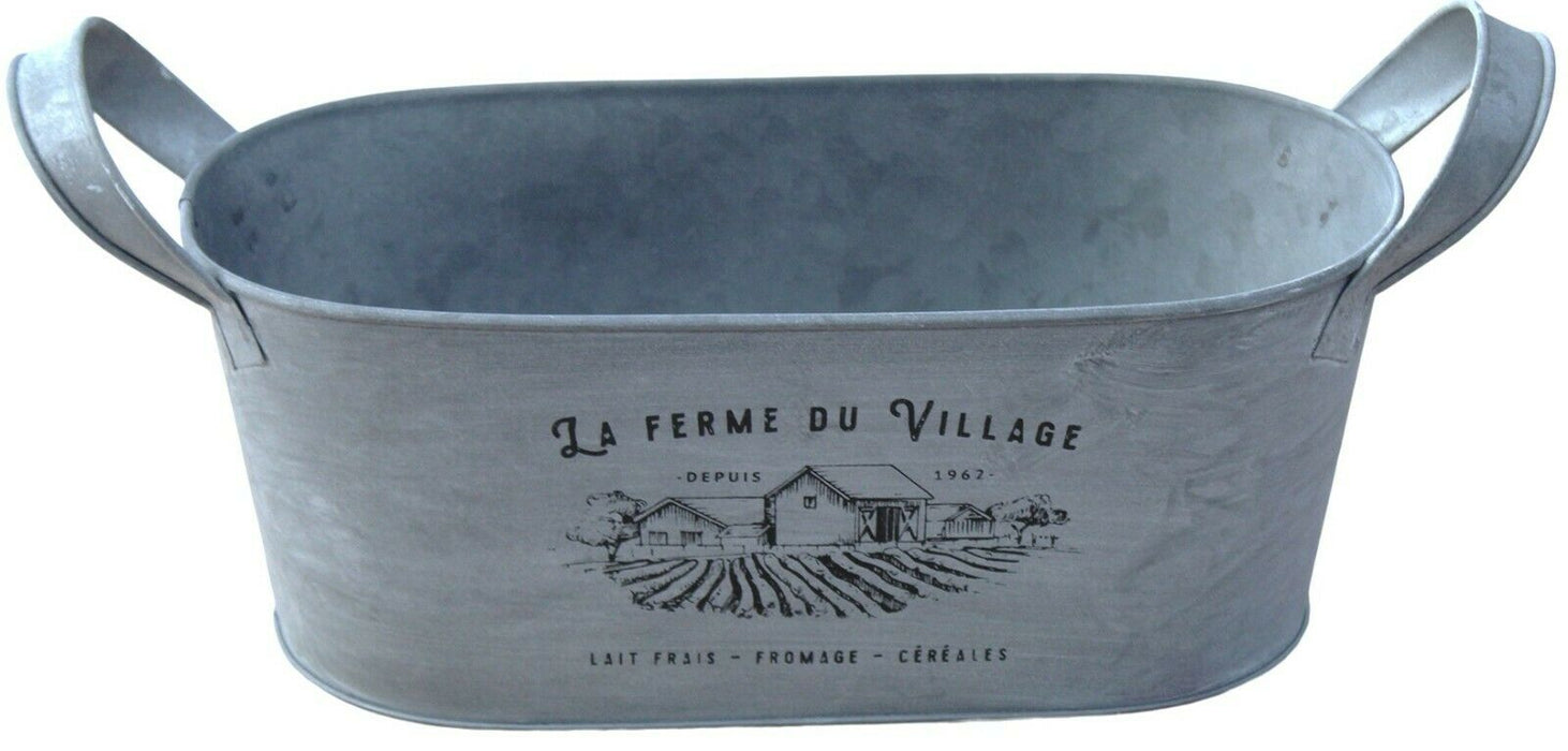 Rammento 31.5cm Long Zinc Trough Planter with Handles, Silver Rustic Plant Pot