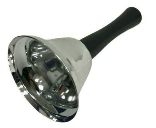 Geri 12cm Vintage-Style Silver Xmas Metal Santa Bell with Black Plastic Handle