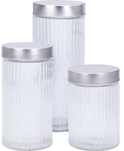 Set Of 3 Large Glass Storage Jars Pasta Tea Coffee Sugar 2, 1.5 & 1 Litre Set