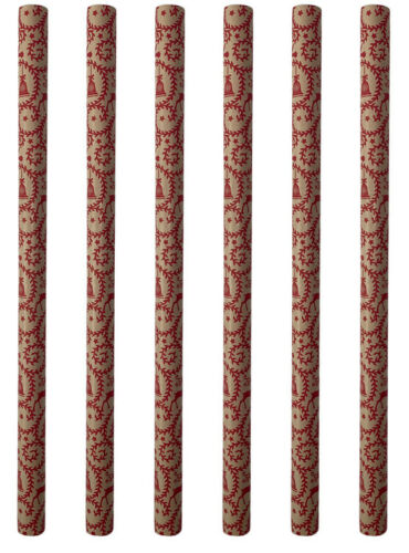 Christmas Wrapping Paper 6 Rolls 12m Of Reindeer Red & Brown Paper Gift Wrap