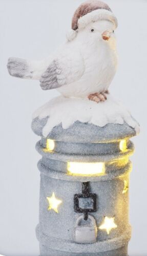 Christmas Decor Bird On Postbox With Snow Led Large 45cm Ornament