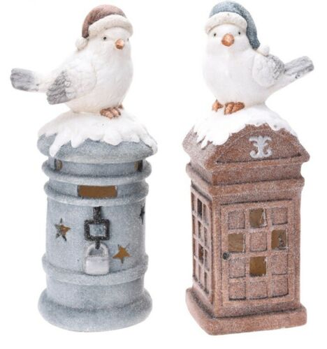 Christmas Decor Bird On Postbox With Snow Led Large 45cm Ornament