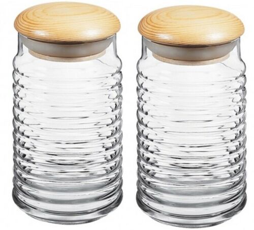 Set of 2 Large 1 Litre Glass Jars 1120ml Silicone Seal Airtight Jars Rippled