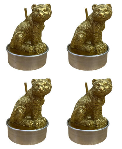 Set of 4 Golden Tiger Tealights Unscented Tea Light Set Novelty Gold Home Décor