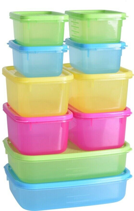 Set Of 10 Plastic Food Containers Lunchbox Food Box With Lids Airtight Sandwich